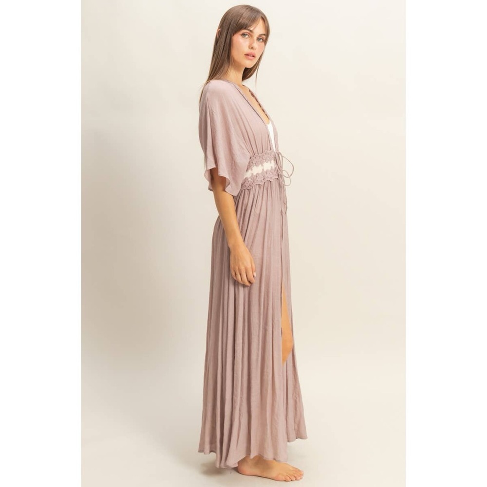Boutique FAVLUX Lace Duster Kimono Coverup Dark Mauve Size M - Picture 3 of 13